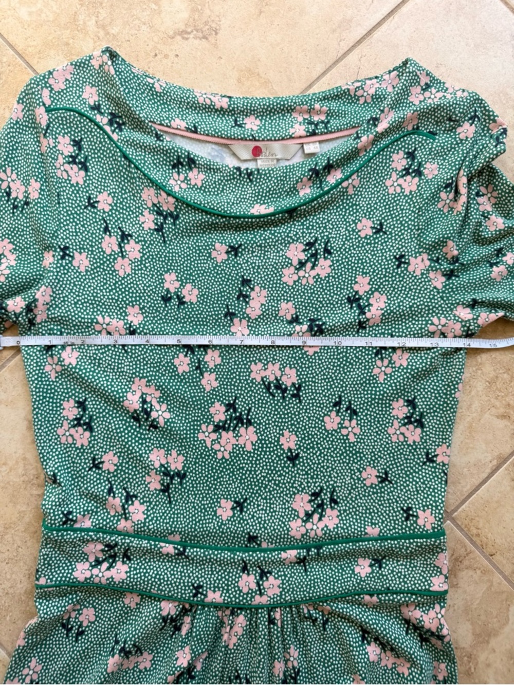 Boden Green Floral Short-Sleeve Midi Dress with Pink Blossoms - Picture 7 of 12